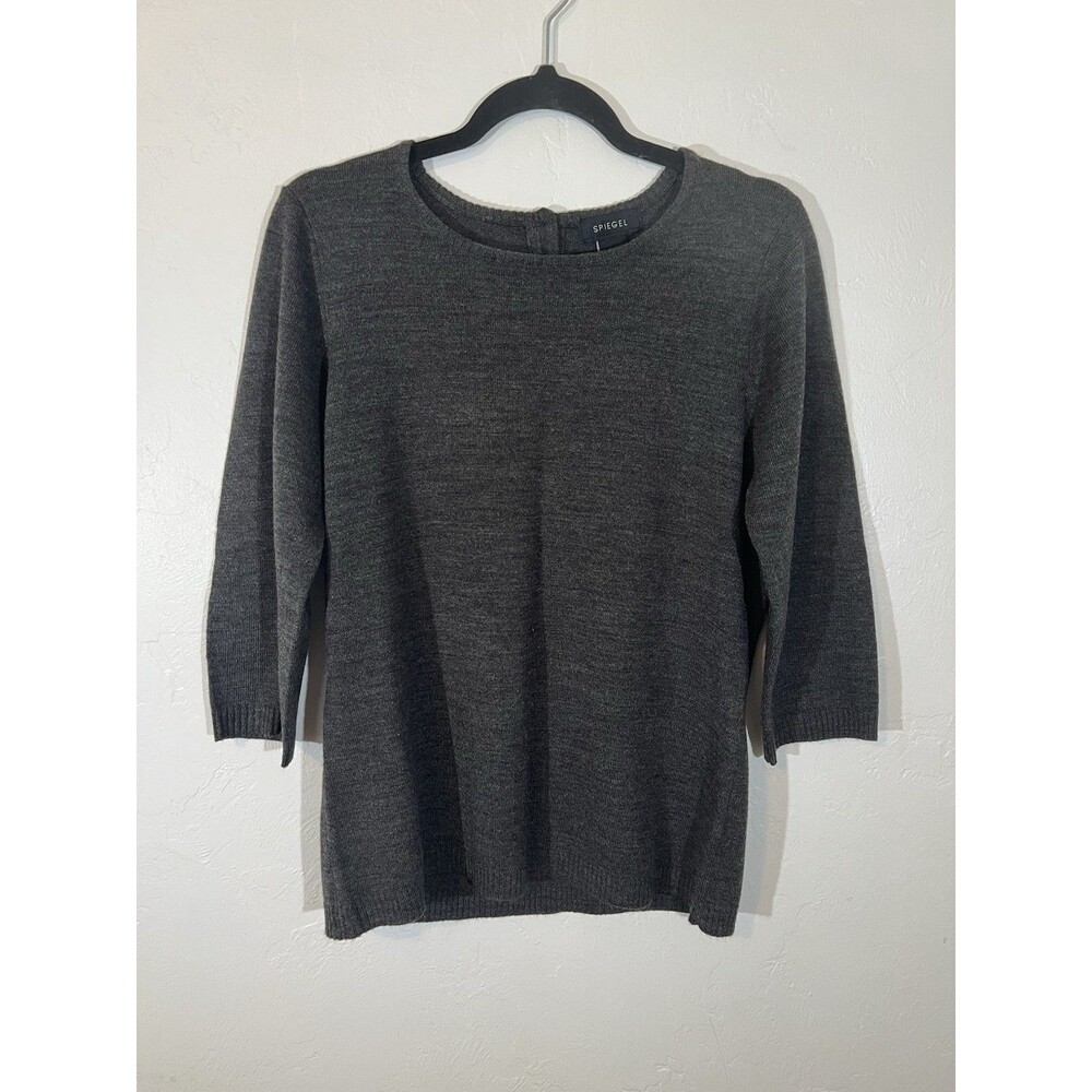 Spiegel Women’s Size Large Gray Knit Sweater 3/4 Sleeve Crew Neck Classic Top
